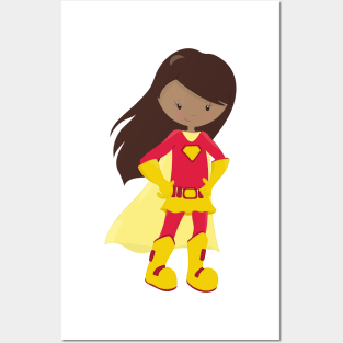 African American Girl, Superhero Girl, Red Costume Posters and Art